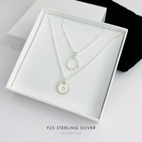 Silver Initial Disc Circle Necklace Set