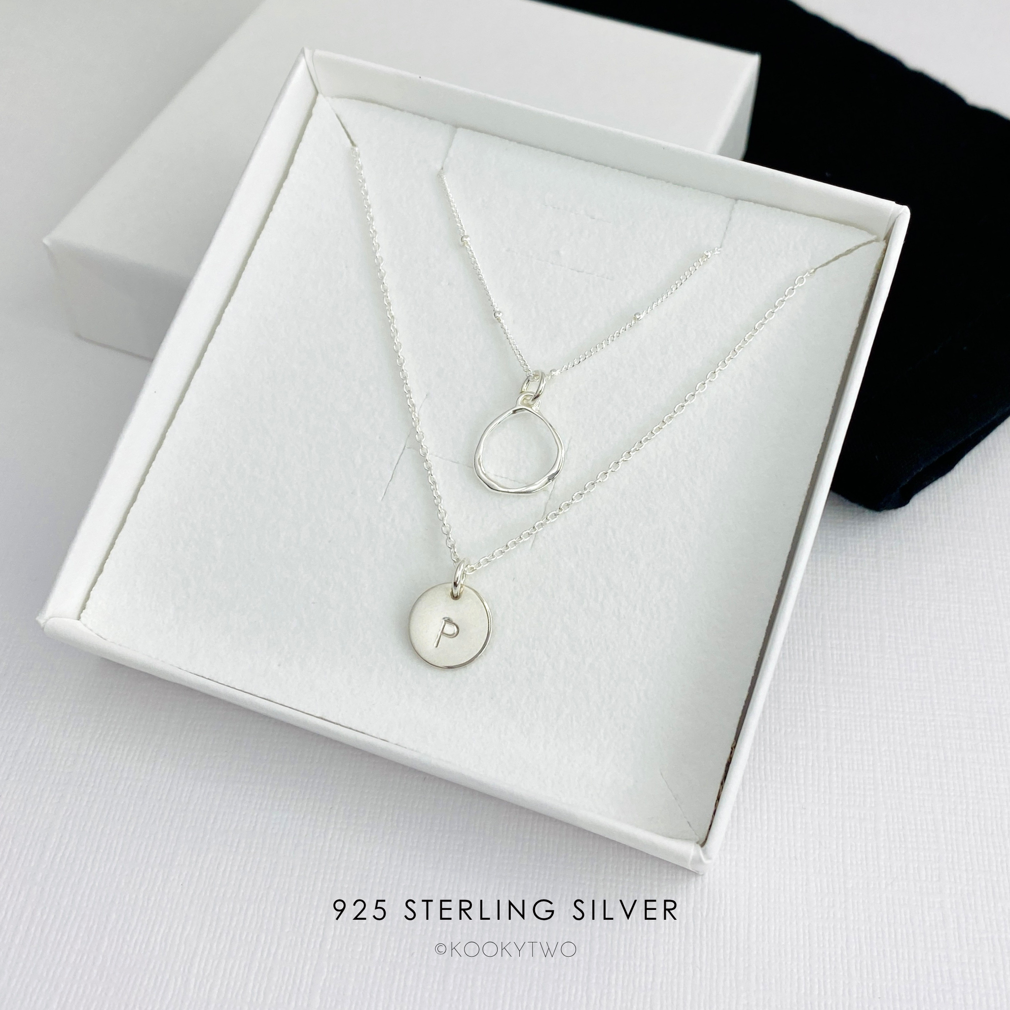 Silver Initial Disc Circle Necklace Set