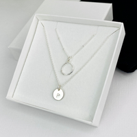 Silver Initial Disc Circle Necklace Set
