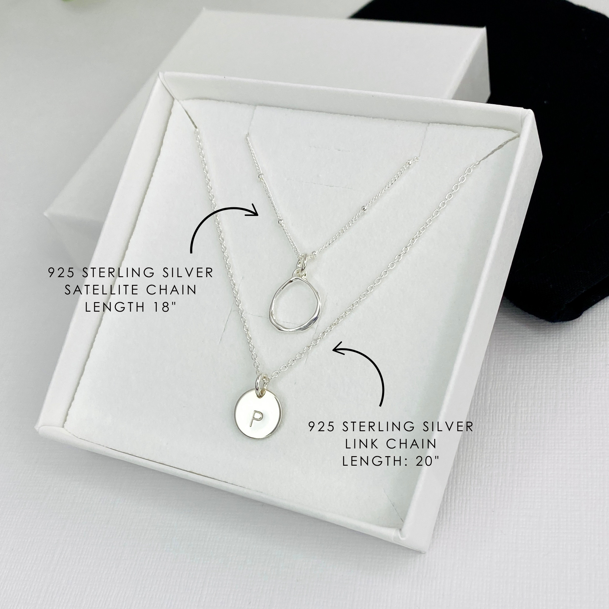 Silver Initial Disc Circle Necklace Set