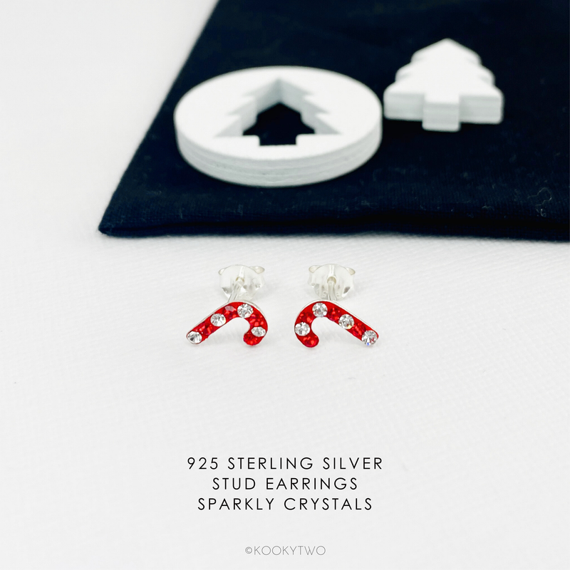 Silver Candy Cane Christmas Earrings. Christmas Stud Earrings