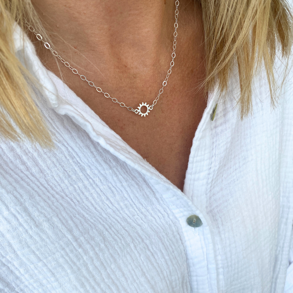 Sideways Sun Necklace | Silver Sun Charm Necklace | Sun Pendant ...