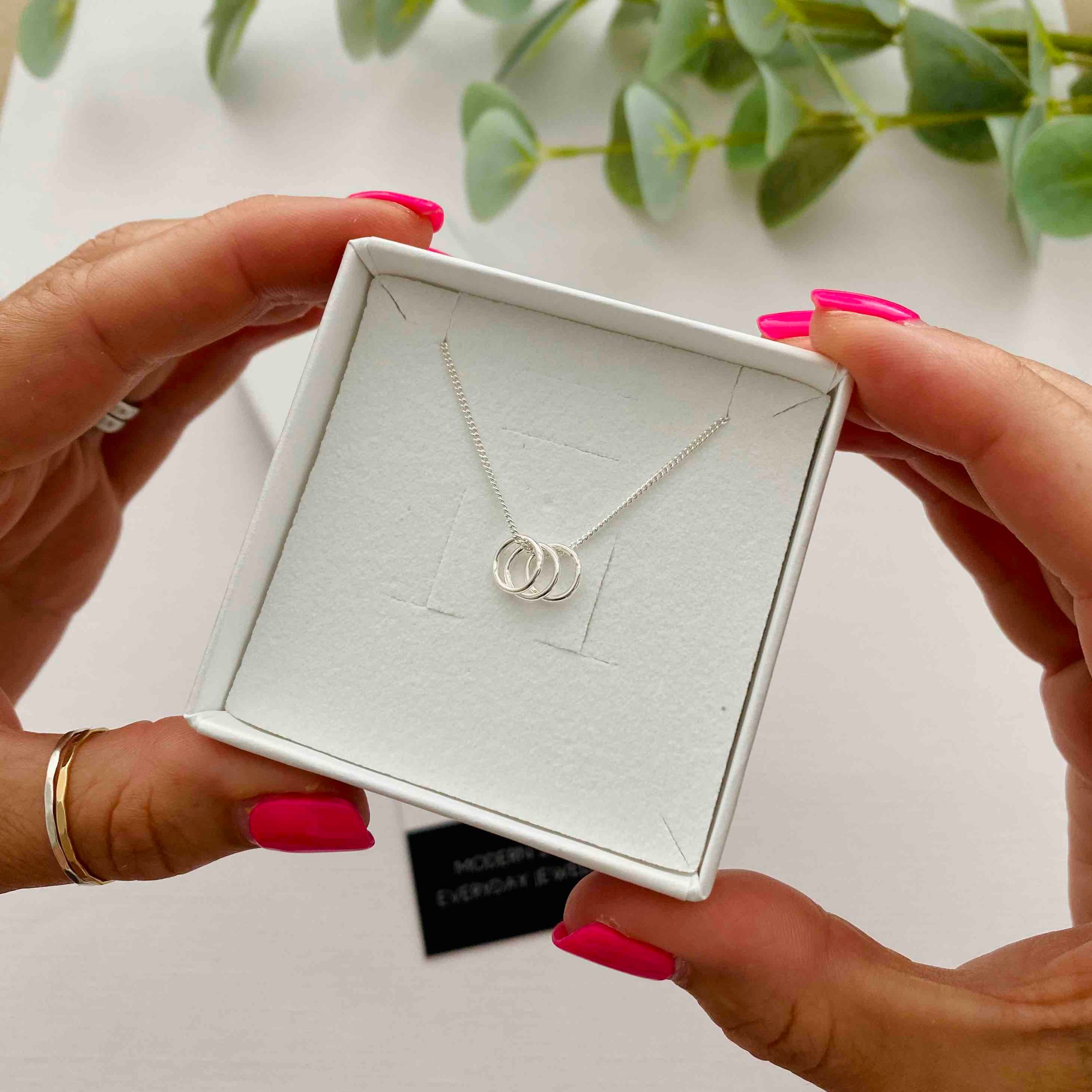 Silver 30th Birthday Three Rings Necklace