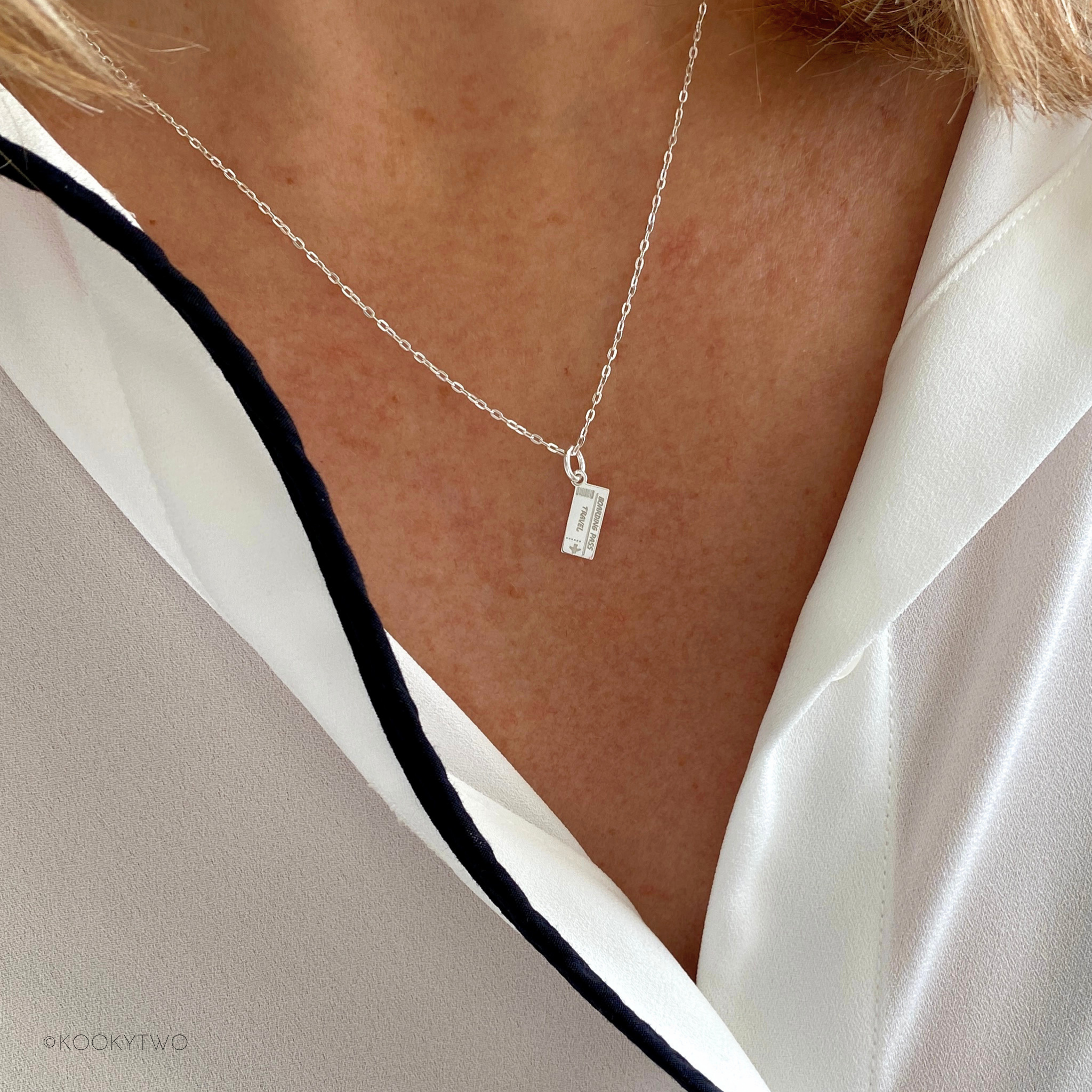 Silver Travel Ticket Charm Necklace