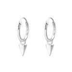 Mini hoop earrings with mini triangle charm earrings. KookyTwo.