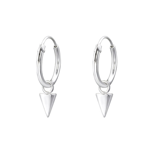 Mini hoop earrings with mini triangle charm earrings. KookyTwo.