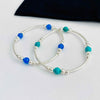 Set of two bracelets in sterling silver with turquoise gemstone beads and blue onyx gemstone beads. KookyTwo Jewellery.