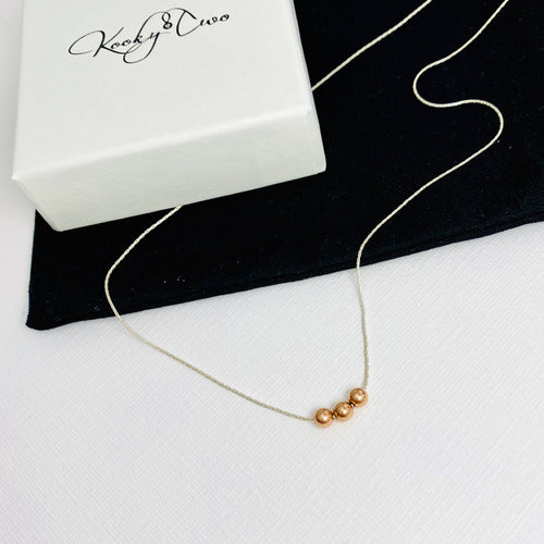 30th Birthday Necklace. Silver necklace with three rose gold beads. Includes gift box - KookyTwo
