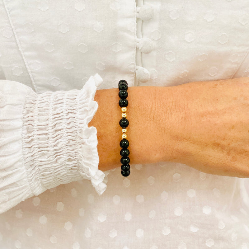 Black Onyx Bracelet. Black Onyx and Gold Bead Bracelet