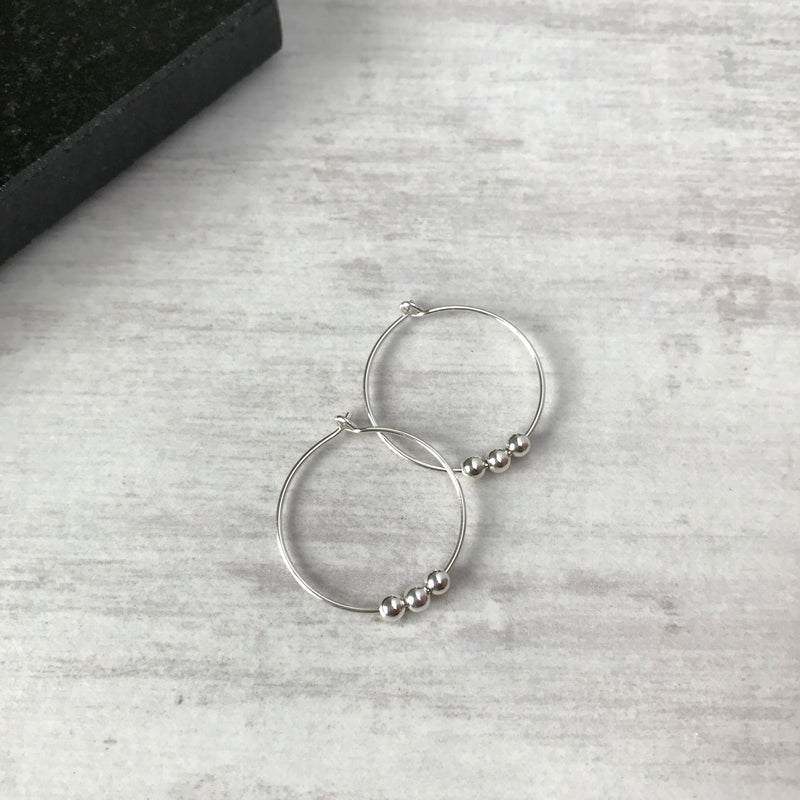 Silver Three Bead Hoop Earrings - KookyTwo