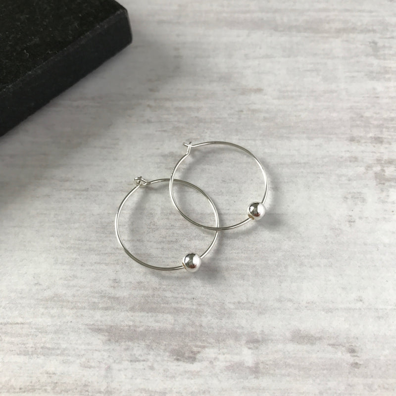 Silver Shiny Bead Hoop Earrings - KookyTwo