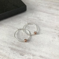 Silver Hoop Earrings with Rose Gold Bead - KookyTwo