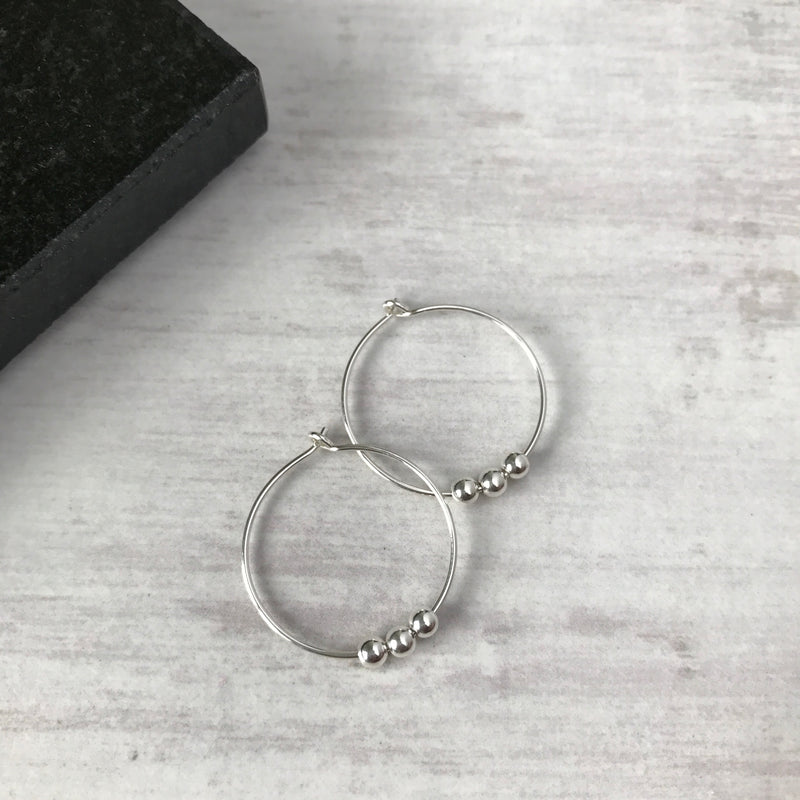 Silver Three Bead Hoop Earrings - KookyTwo