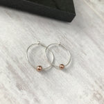 Silver Hoop Earrings with Rose Gold Bead - KookyTwo