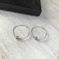 Silver Hoop Earrings with Rose Gold Bead - KookyTwo