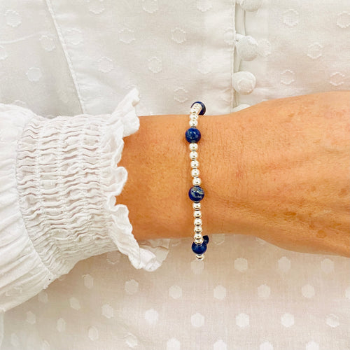Lapis lazuli gemstone bead bracelet with sterling silver beads. KookyTwo bracelet. KookyTwo handmade bracelet,