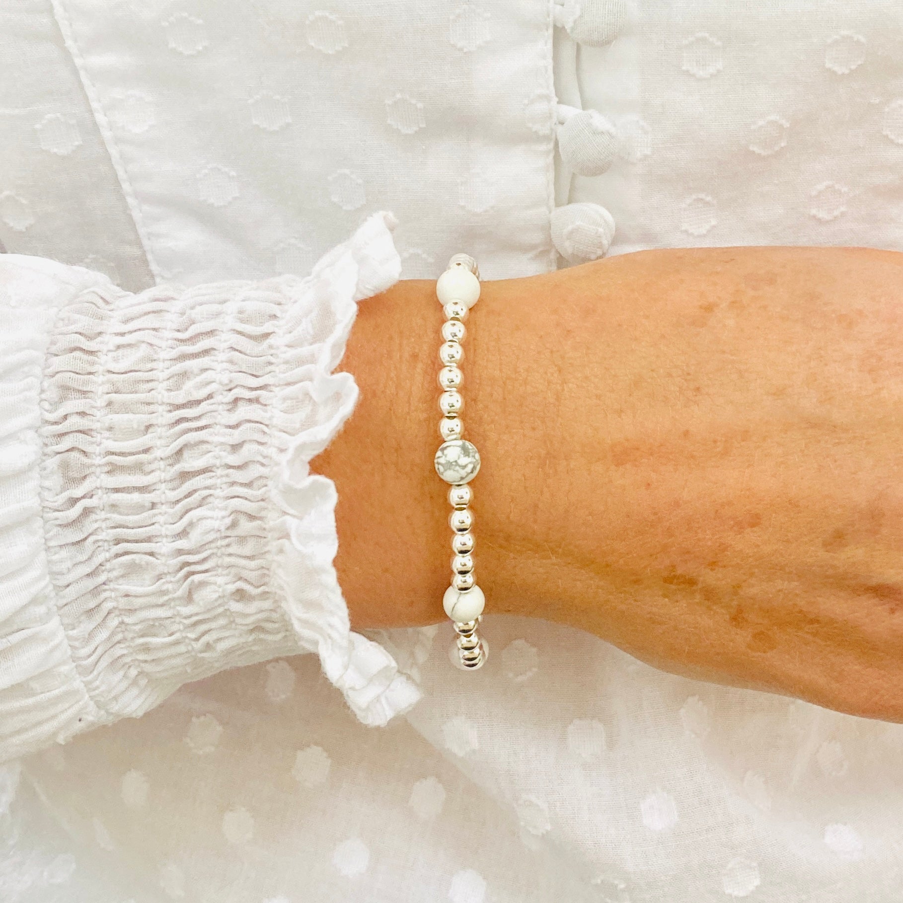 Howlite Bracelet White Bead Bracelet June Birthstone – KookyTwo