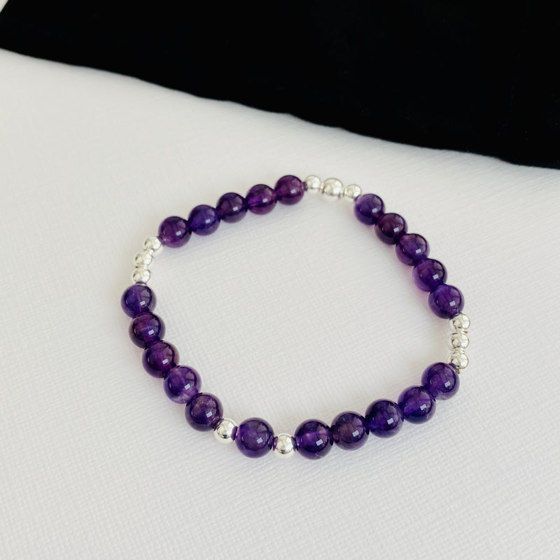 Amethyst Gemstone Bracelet with Silver Accent | Solo or Stack Set