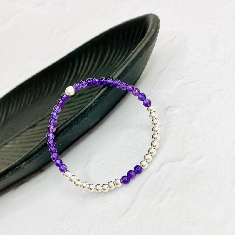 Amethyst Gemstone and Silver Bead Bracelet