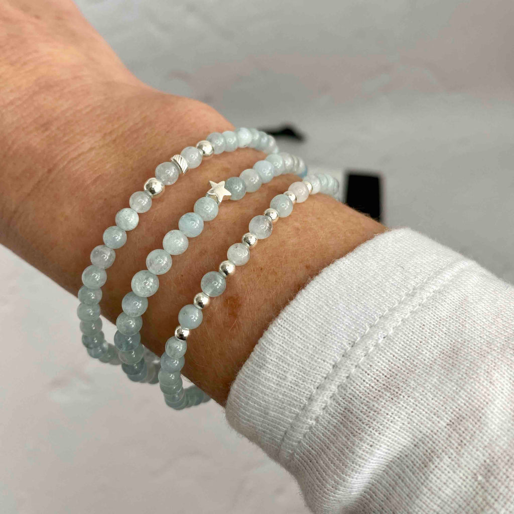 Aquamarine Bracelet Set with Silver Star