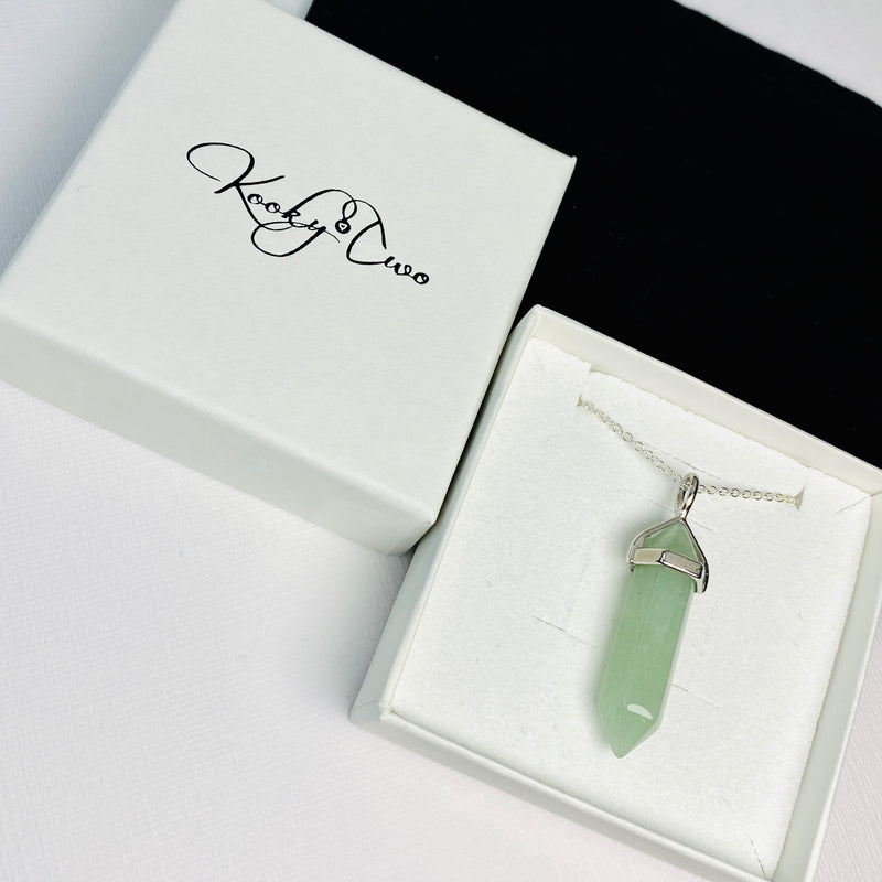 Aventurine gemstone necklace on sterling silver chain. KookyTwo.
