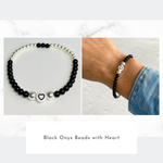 Black only bracelet with sterling silver beads an heart bead