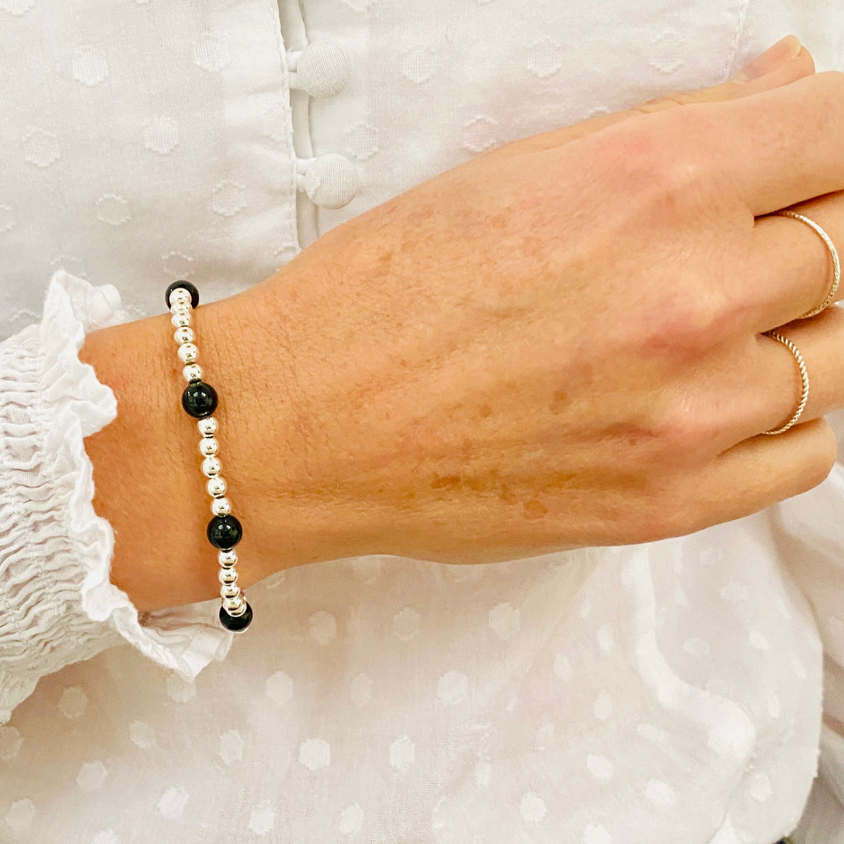 Sterling silver bead bracelet. Silver black bead bracelet