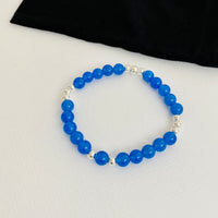 Blue Onyx Bead Bracelet with Silver Accent | Solo or Stack Set