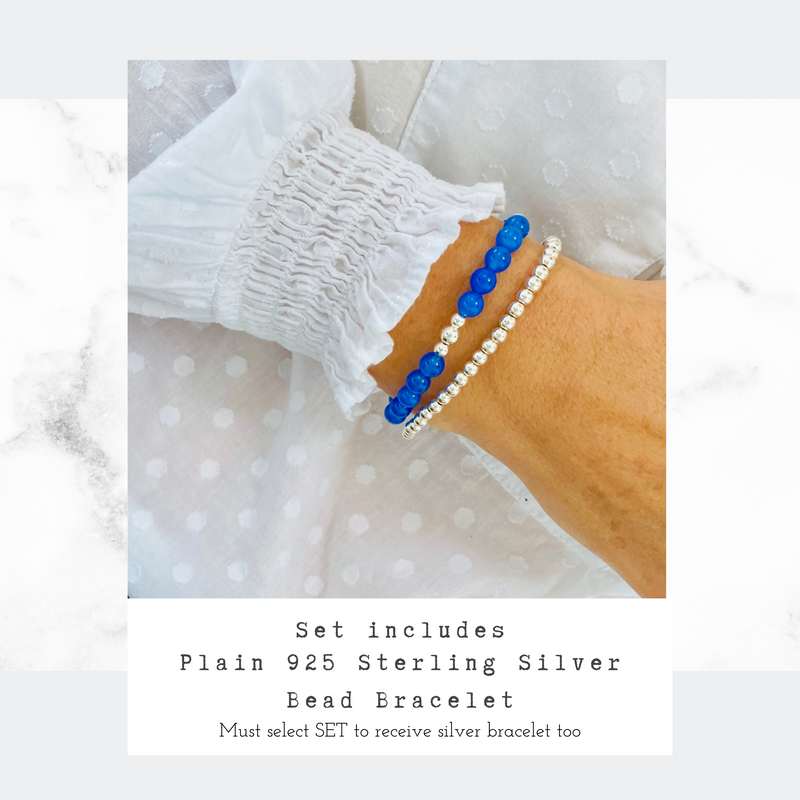 Blue bracelet stacking set. Blue and Silver Bracelet Set. Handmade bracelets. Handmade in UK. Shop jewellery online uk. Jewellery gift set. Blue gift for her.