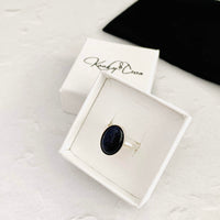 Sparkly rings with blue goldstone in sterling silver adjustable ring base. Present for December birthday. Present for Sagittarius birthday.