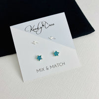 Blue Glitter Star and Lightning Bolt Earring Set