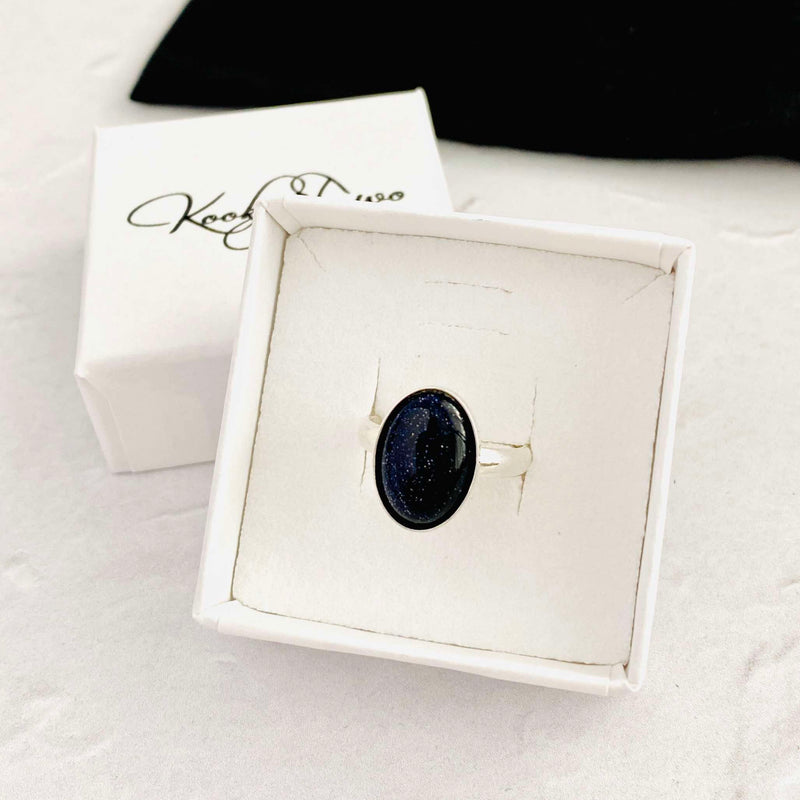 Blue Goldstone Ring. Blue Stone Ring. Adjustable Ring. Sterling Silver Ring.