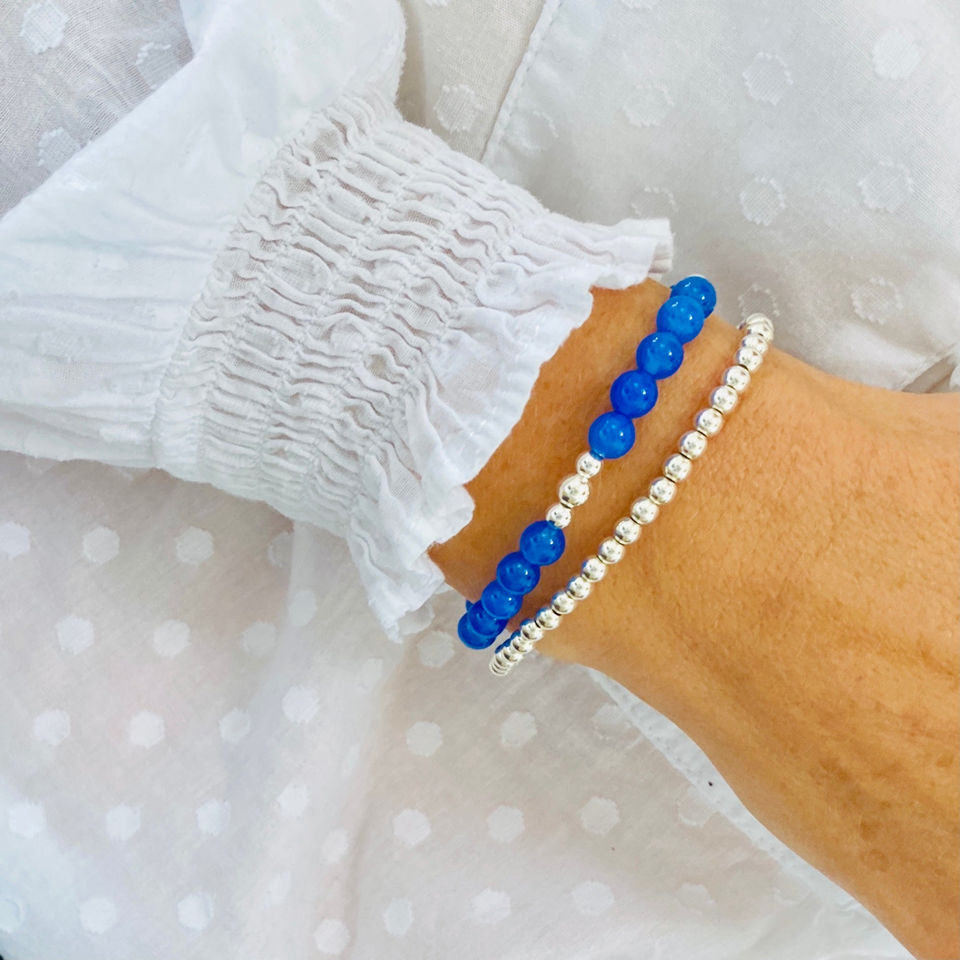Blue Onyx Bead Bracelet, Blue Bead Bracelet