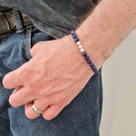 Lapis lazuli gemstone bracelet for men. Blue bead bracelet for men.