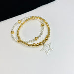 Bracelet set for her with silver beads and gold beads. Bracelet set with star pendant and gold beads and silver beads.