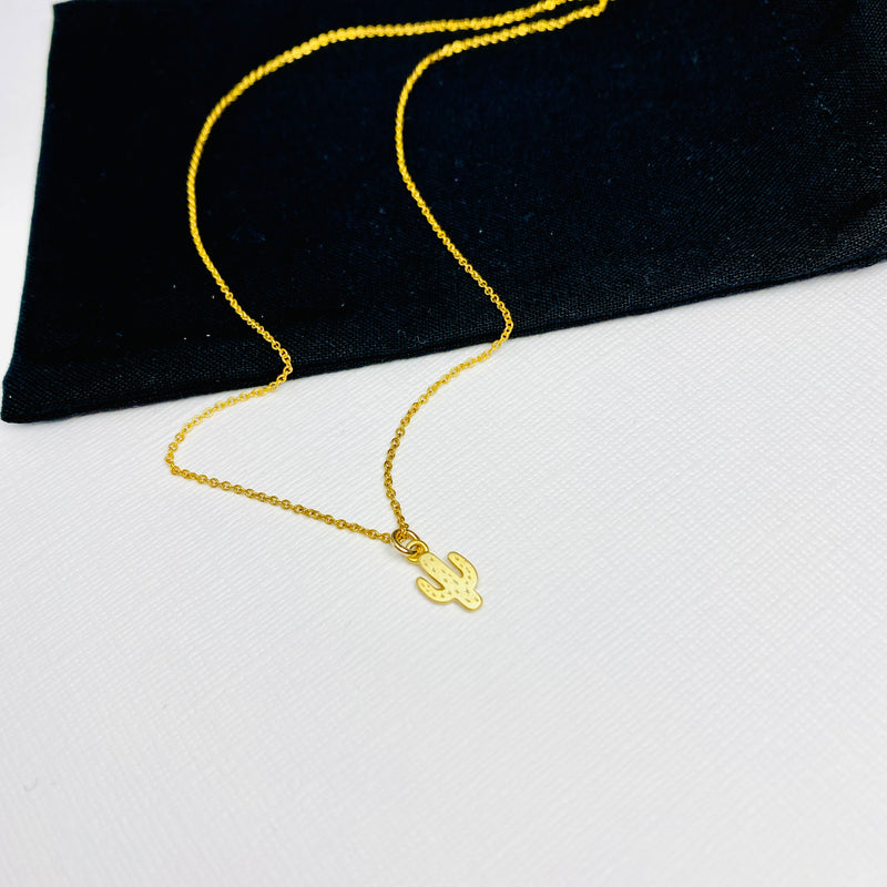Dainty Necklace with Gold Cactus Charm - KookyTwo