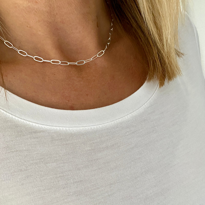 Paperclip chain necklace in sterling silver. KookyTwo Jewellery.