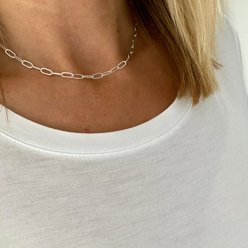 Simple chain necklace style. Paperclip style necklace.
