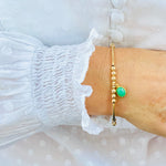 Chrysoprase jewellery bracelet with chrysoprase gemstone charm and gold beads. May gift for her. May bracelet gift for her.