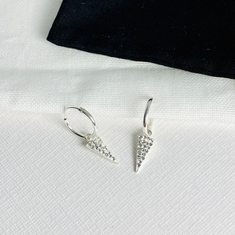 Silver Sparkle Triangle Drop Hoop Earrings