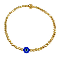 Gold evil eye bracelet hand beaded jewellery.