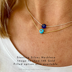 Silver or gold evil eye necklace with blue evil eye bead or turquoise evil eye bead.