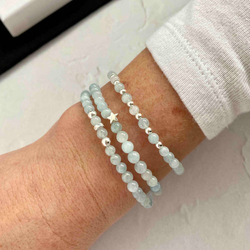 Aquamarine bracelet set of 3 perfect for a March birthday gift or someone who loves blue. KookyTwo bracelet set.