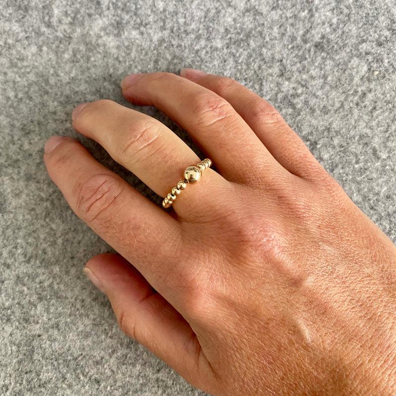Gold beaded ring with non-plated beads. Made with 14k gold filled beads, gold anti-tarnish jewellery made to last. Stacking jewellery rings.