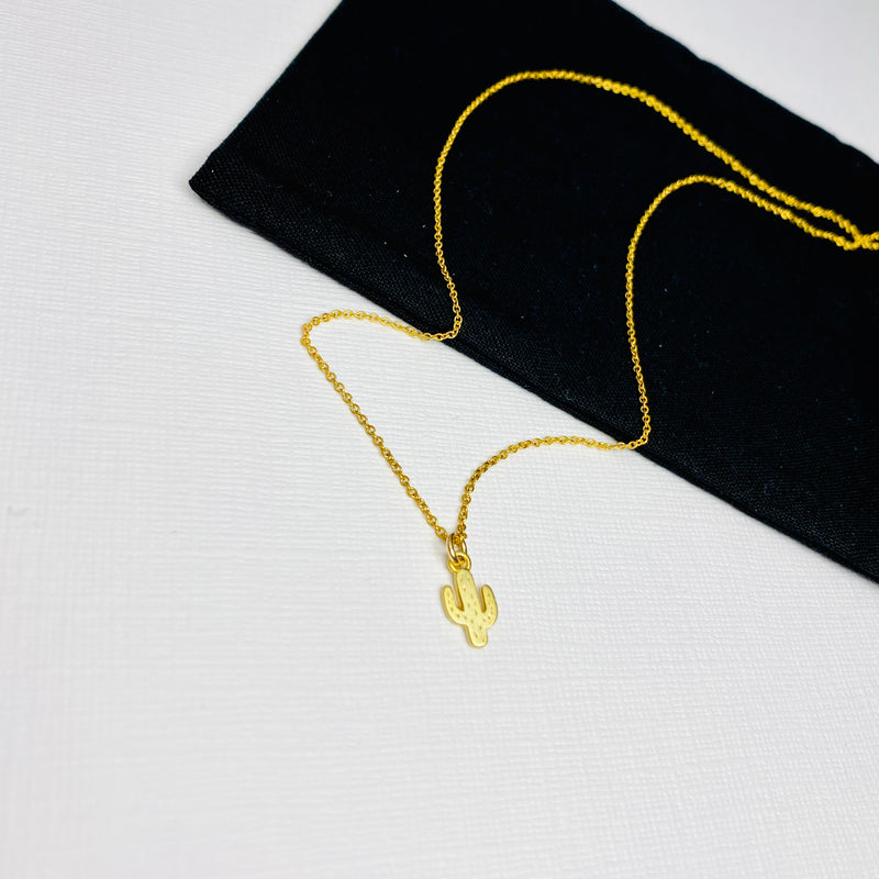 Small Cactus Charm Necklace in Gold. KookyTwo