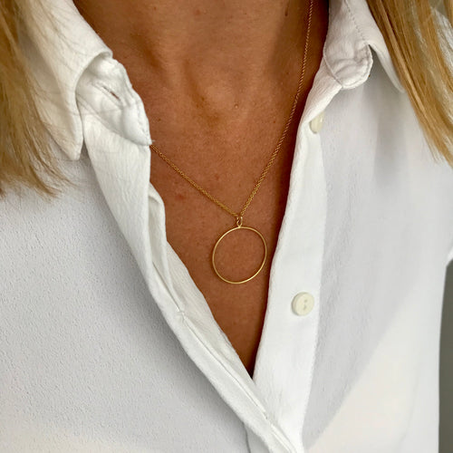 Gold circle charm necklace. 14k Gold Filled necklace.