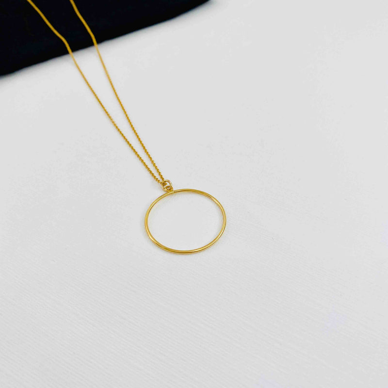 Gold circle pendant necklace. Circle drop necklace in gold. Ladies gold necklace. KookyTwo Jewellery.