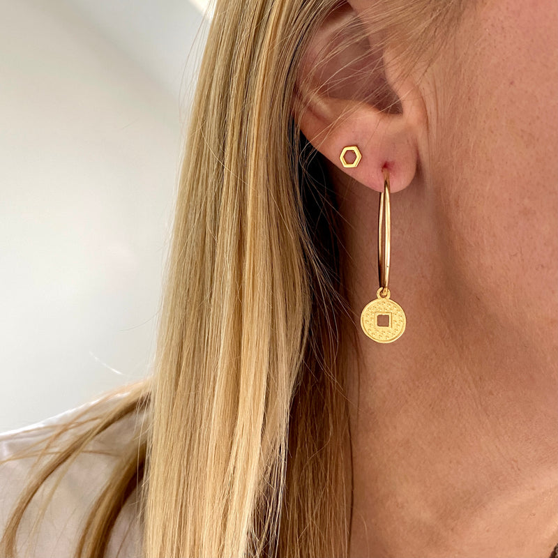CZ COIN THICK HOOP EARRINGS- 14k Gold - The Littl A$114.99 A$114.99 14k  Rose Gold 14k Yellow Gold 30off
