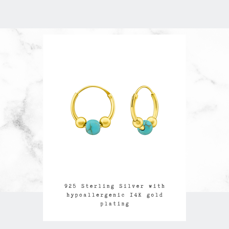 BALI | Gold Turquoise Bead Hoop Earrings