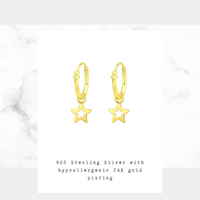 Gold hoop earrings with gold stars